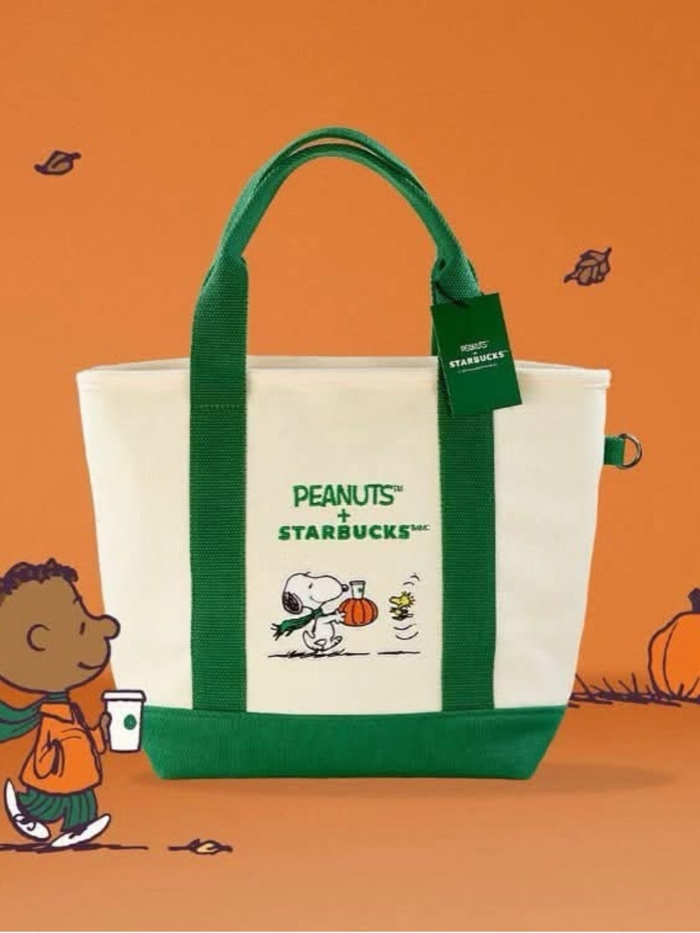 Peanuts x Starbucks Cream Canvas Tote with Green Trim